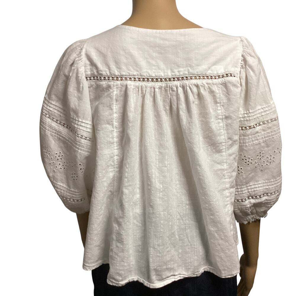 Free People Daisy Chains Eyelet Top White Cotton Crop Boho Peasant Blouse SP - Picture 3 of 8